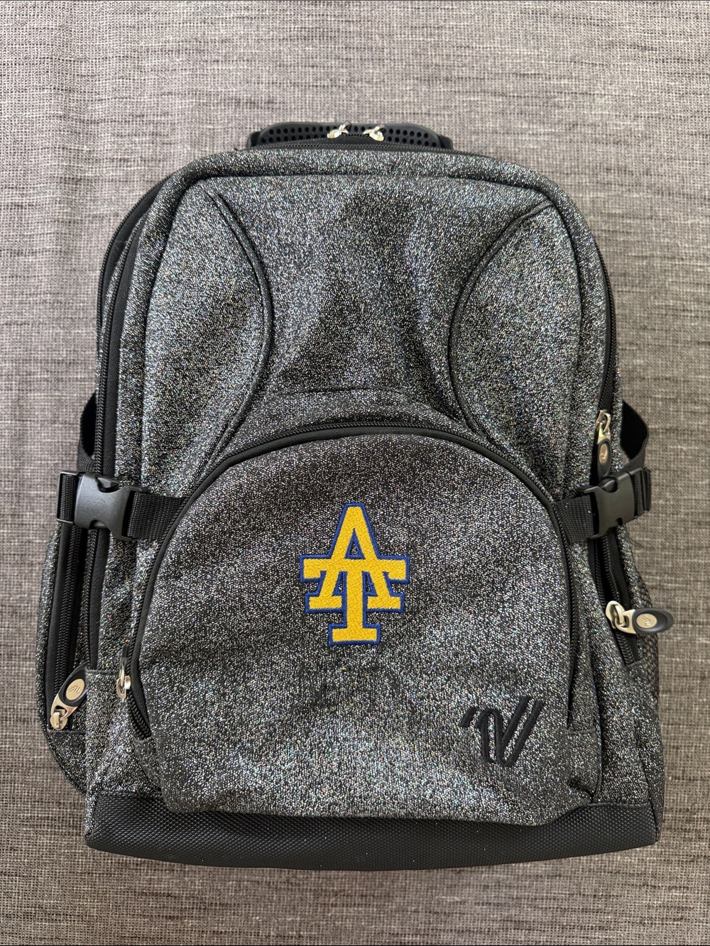 Varsity Black Sparkle with Yellow-Blue Logo - Cheer Backpack